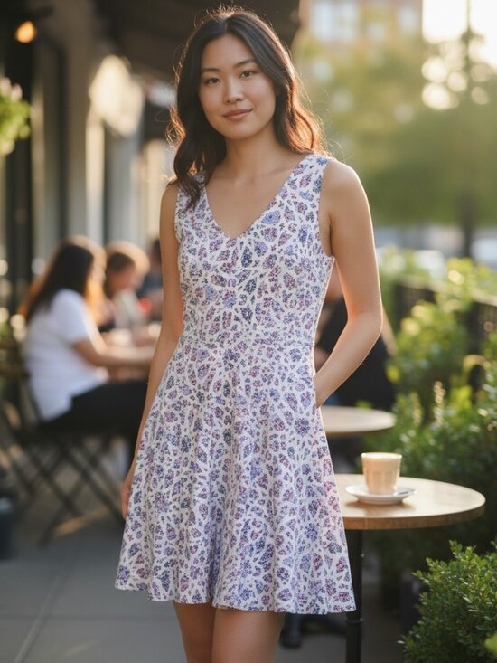 CeCe Dresses & Skirts - CeCe Floral Cutout A-Line Dress - Blue & White Abstract Print - Size 2